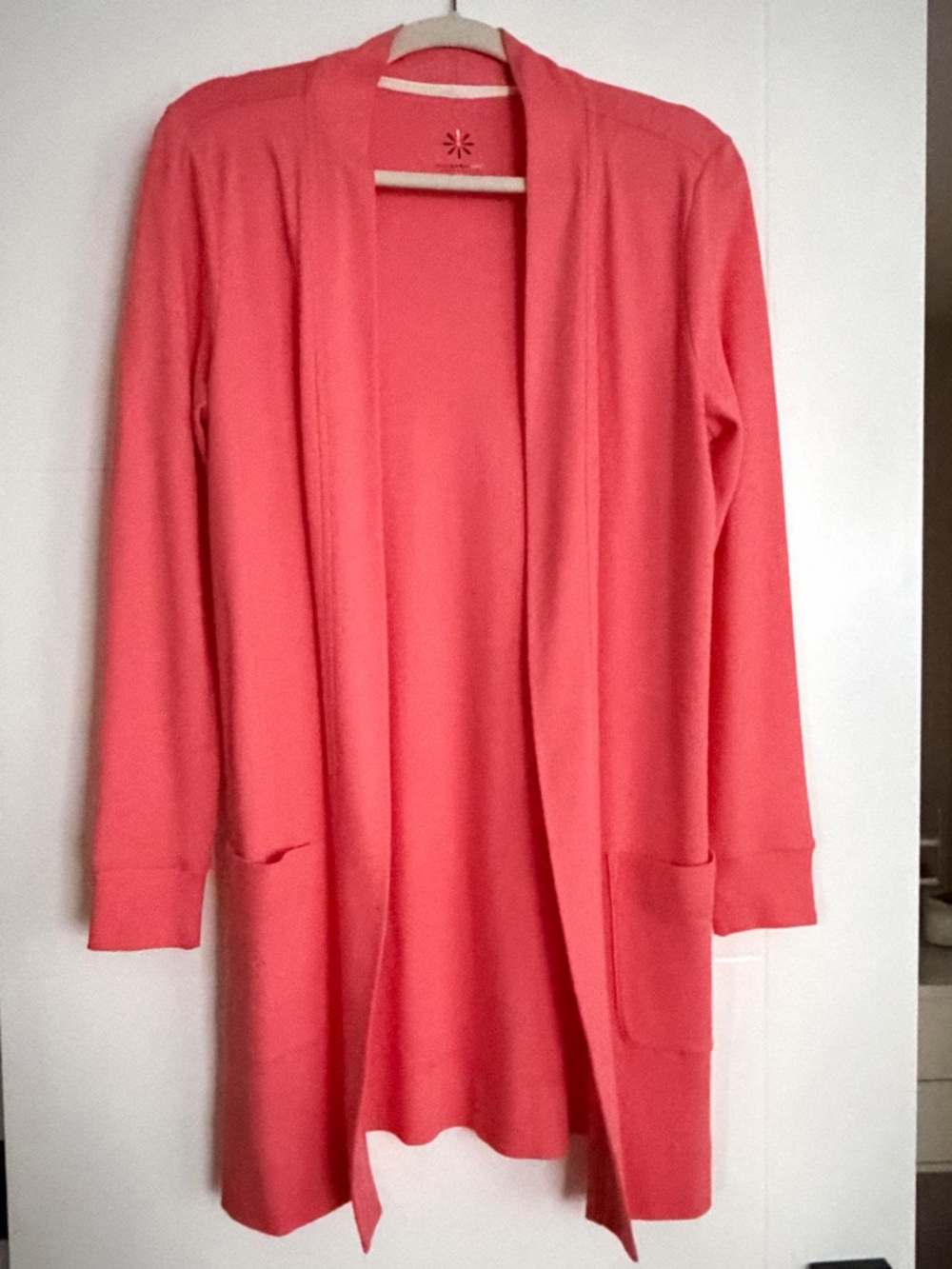 Isaac Mizrahi Live Essentials Open Front Pink Duster Long Cardigan Women Size XS